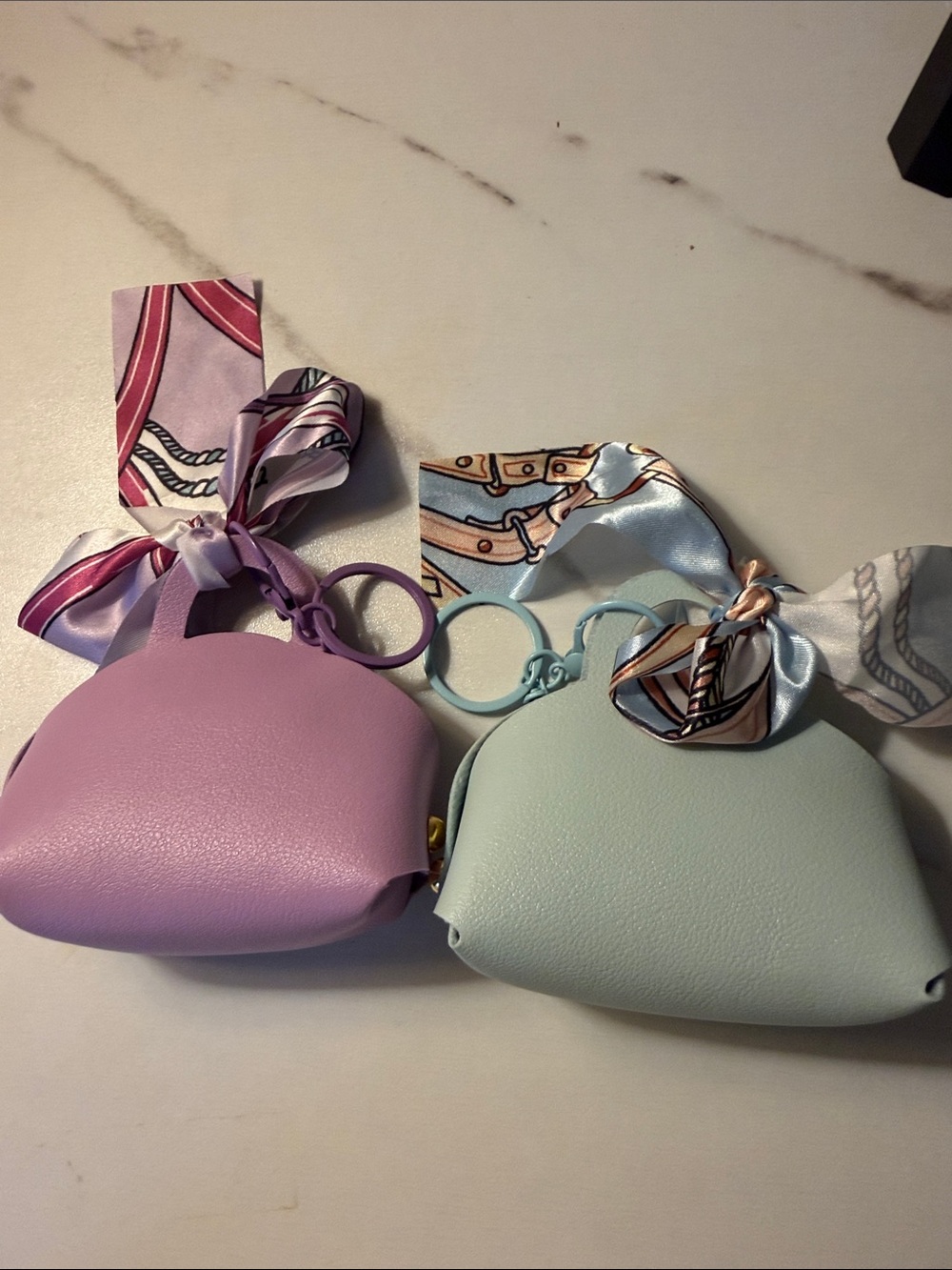 Stylish Mini Purse bag charm Keychain in Lavender or Blue with Scarf Tie
